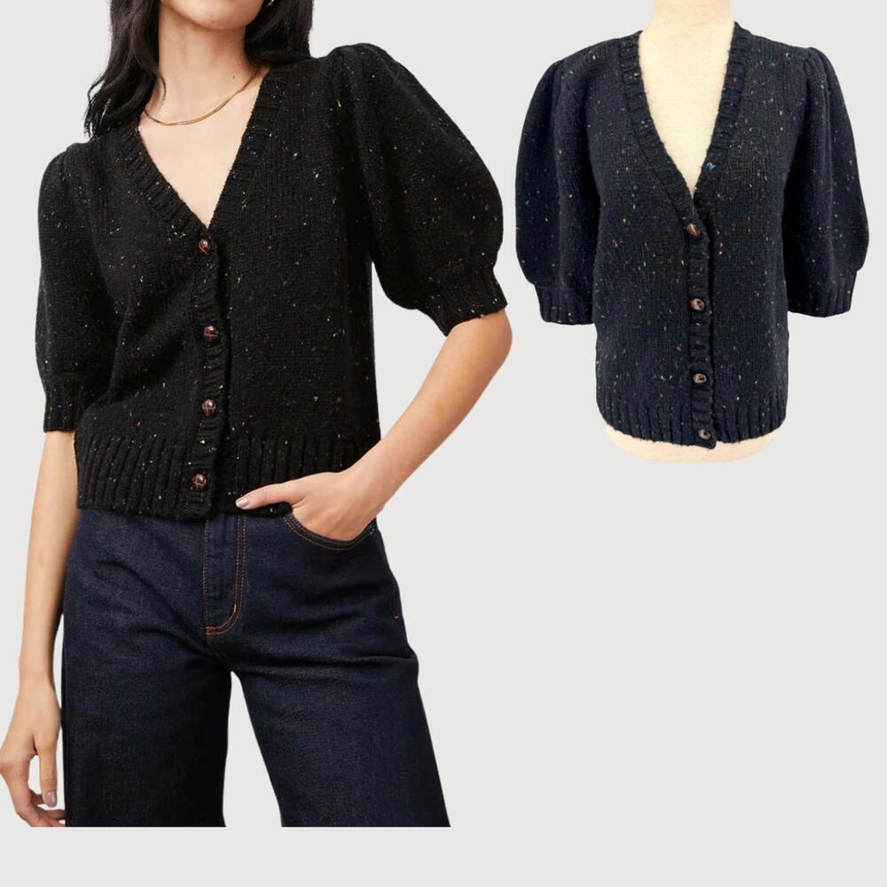 Rails Cardigan Isla Puff Sleeve Wool Confetti Black M